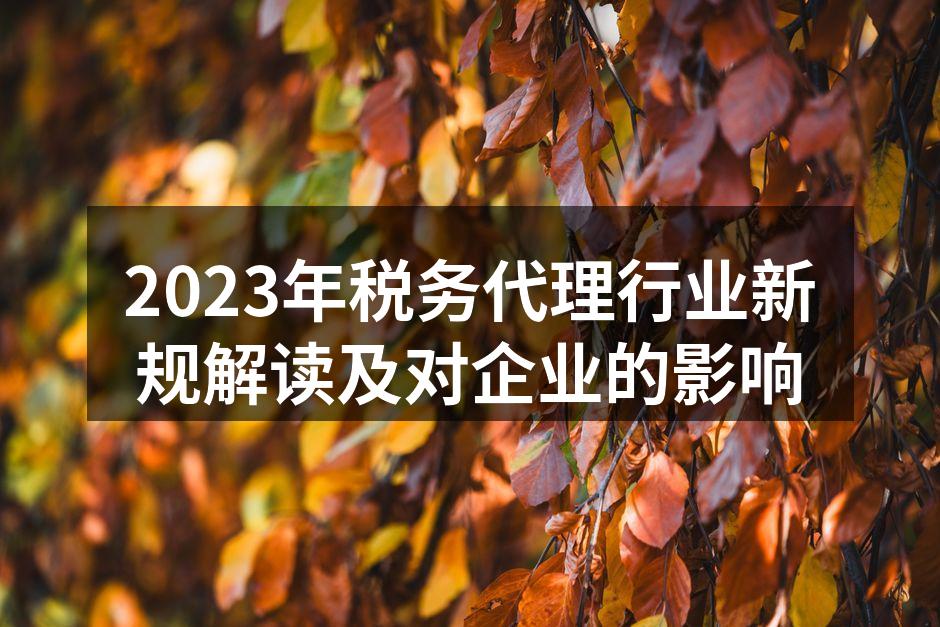 2023年税务代理行业新规解读及对企业的影响